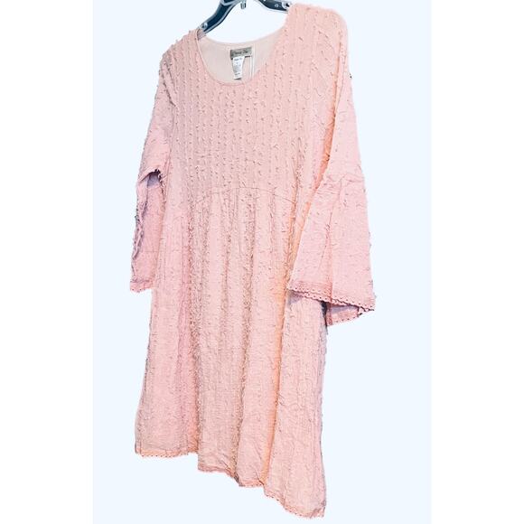 PAISLEY VINE BELL SLV RND NECK MIDI FIT & FLAIR WAIST DRESS, WOMENS-L-SOFT PINK - Picture 4 of 12